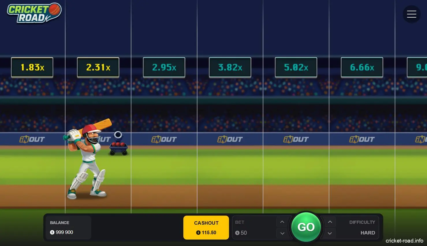 Real money round screen in Cricket Road