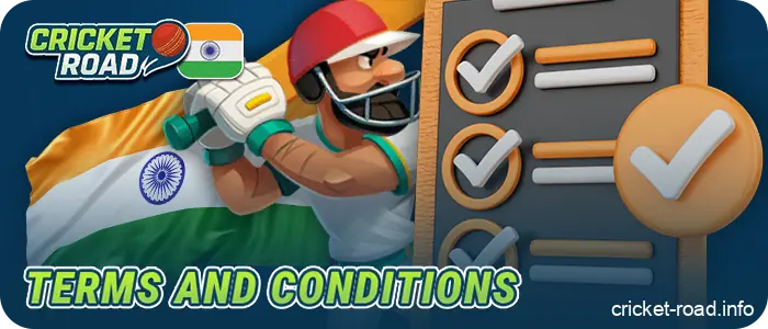 Read the terms and conditions of the online game Cricket Road